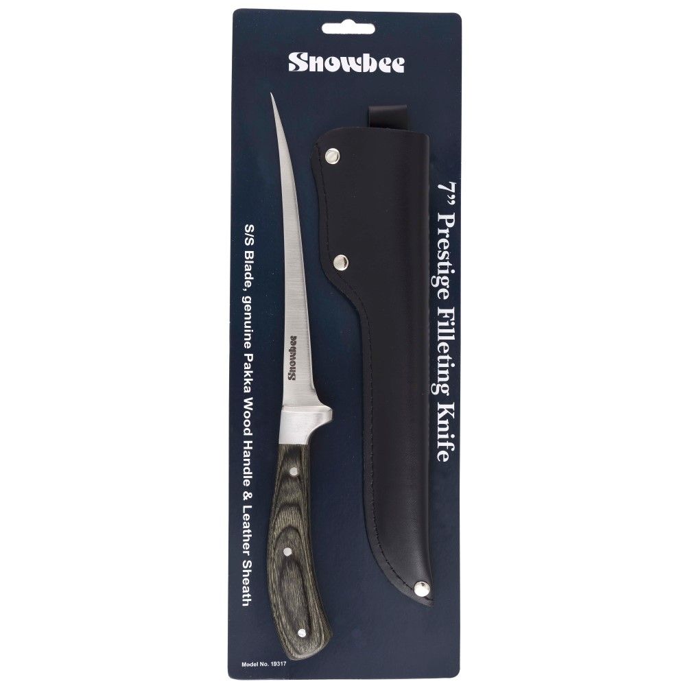 Snowbee 7" Prestige Filleting Knife with Pakka Wood Handle and Leather Sheath