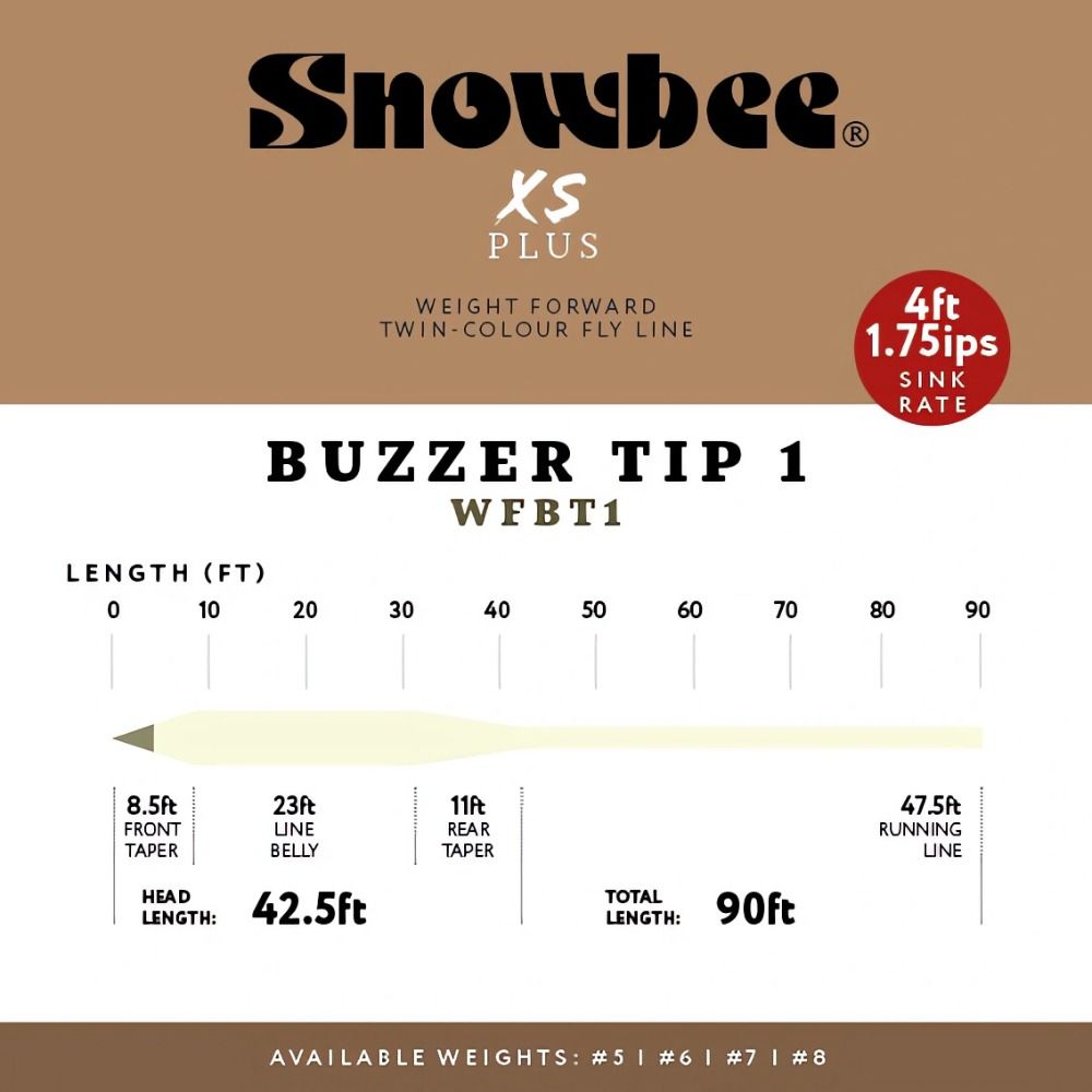 Snowbee XS-Plus Buzzer 1 Sink-Tip Fly Lines - Olive / Ivory