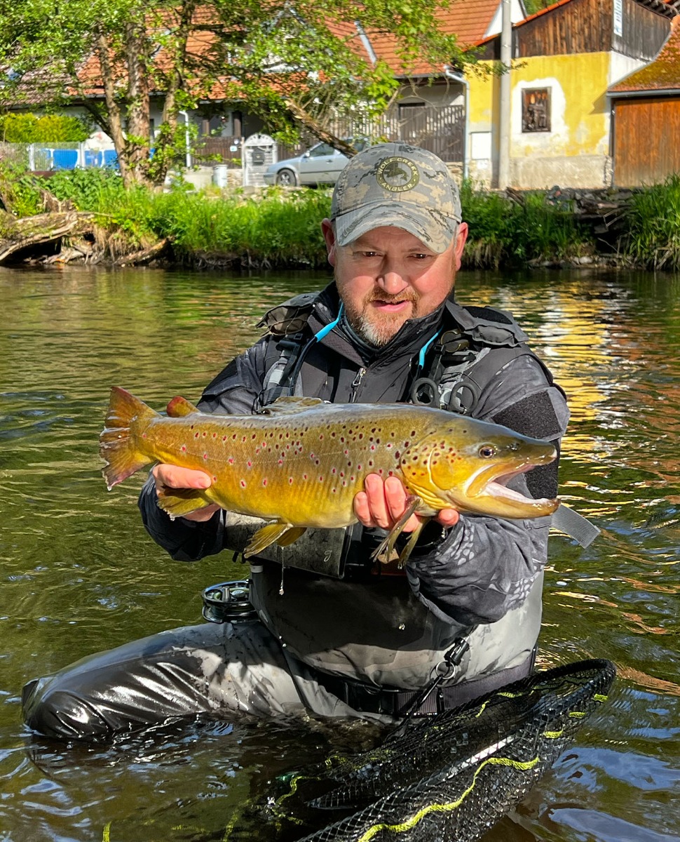 Captain Howard Croston with a fantastic brown trout during practice